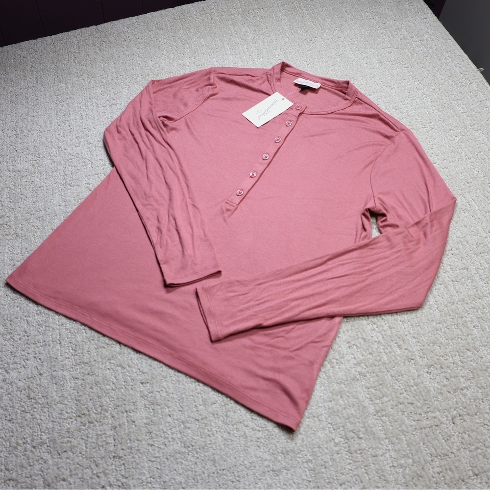 Universal Thread Womens XXL Rose Pink Long Sleeve Henley Top NWT